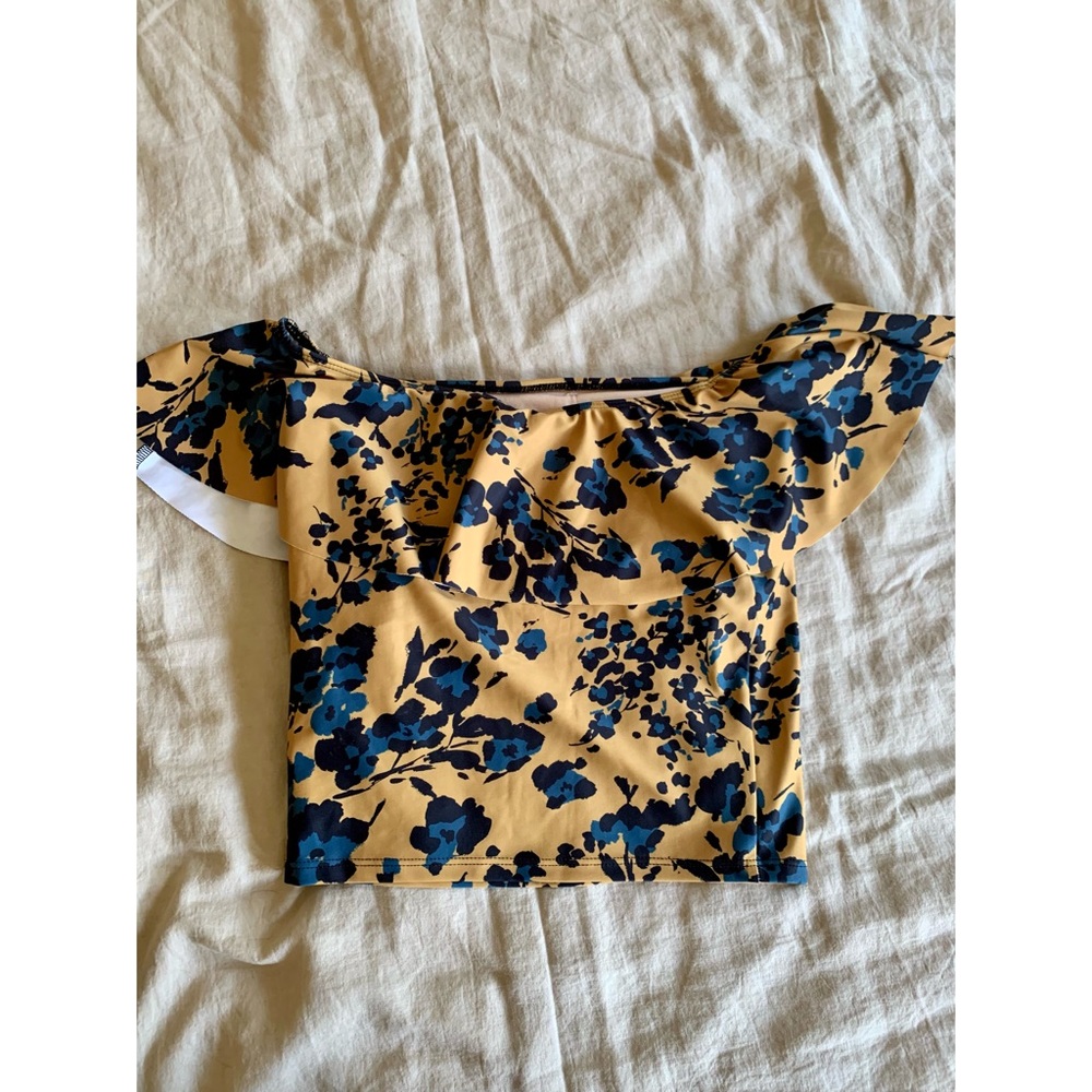 Kortni Jeane Ruffled Around Swimsuit Top Mustard Floral